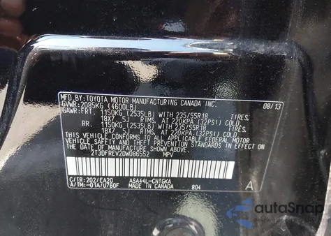 2013 Toyota Rav4 Limited из США, поврежденный, VIN 2T3DFREV2DW086552